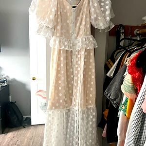 Never worn white poka dot midi dress
